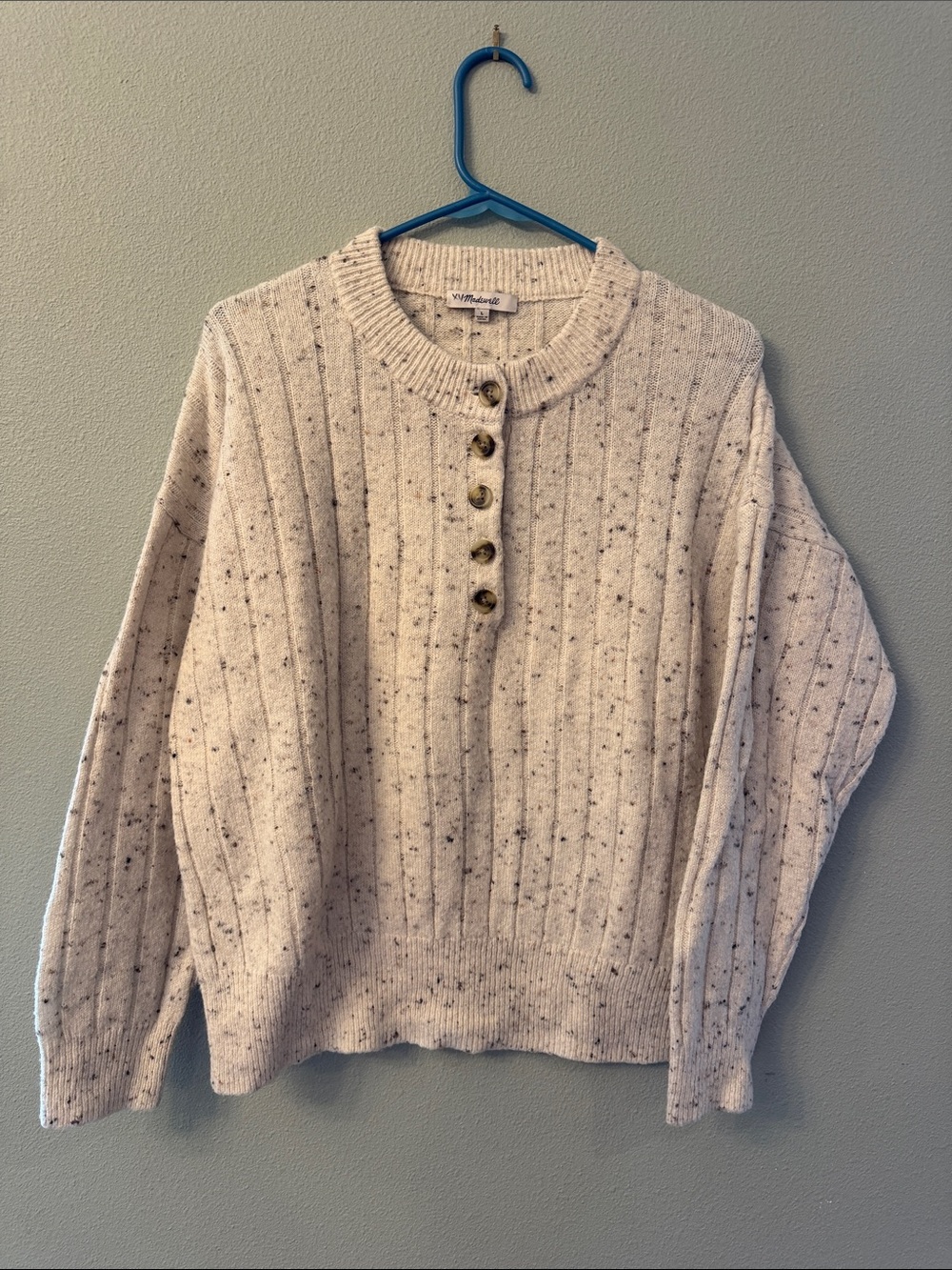 Madewell Donegal Bowden Henley Sweater in Coziest Yarn Cream Size Large